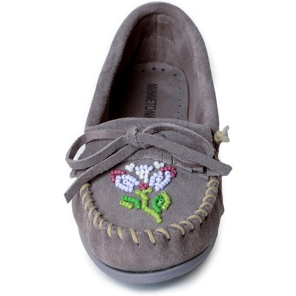 Women's Floral Embroidery Flower Design Leather Upper Gray Slipper Boot - Picture 3 of 6